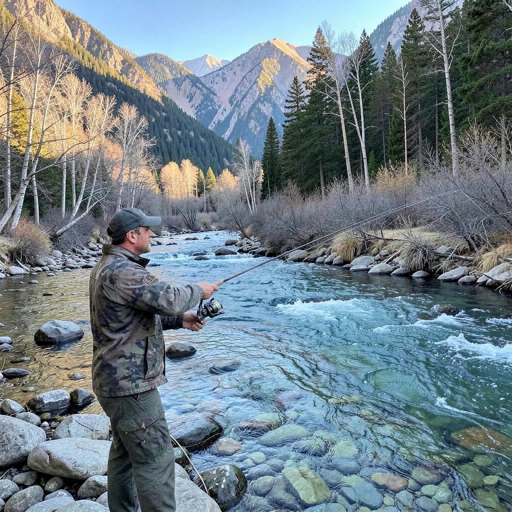 Fly angler casting on a clear Colorado river